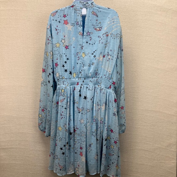 Torrid 3 Clipdot Blouson Sleeve Mock Nexk Skater Dress Cosmic Stars Summer 3X - Picture 2 of 16